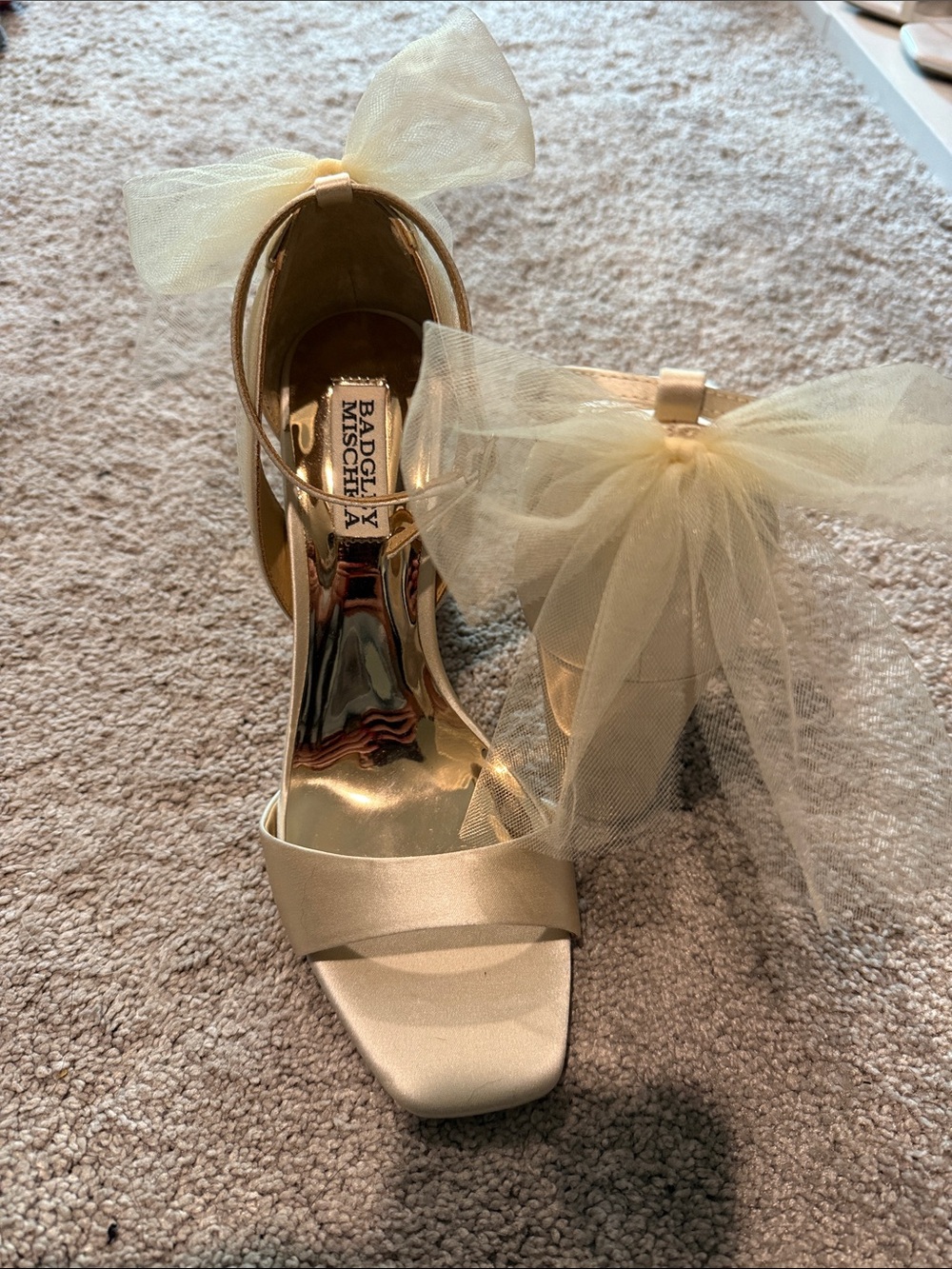 Badgley Mischka Ivory Satin Tulle Bow Heels
